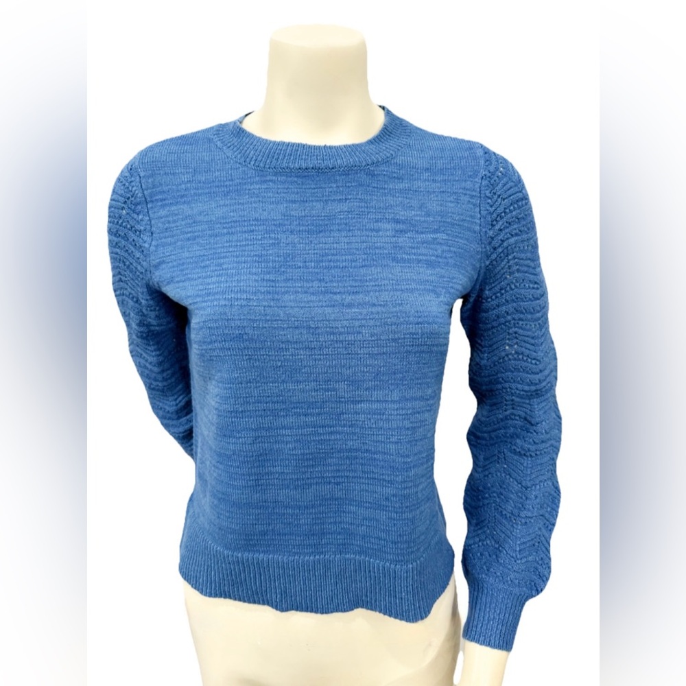 Christian Siriano New York Blue Knit Sweater Women’s S Textured Sleeve Pullover